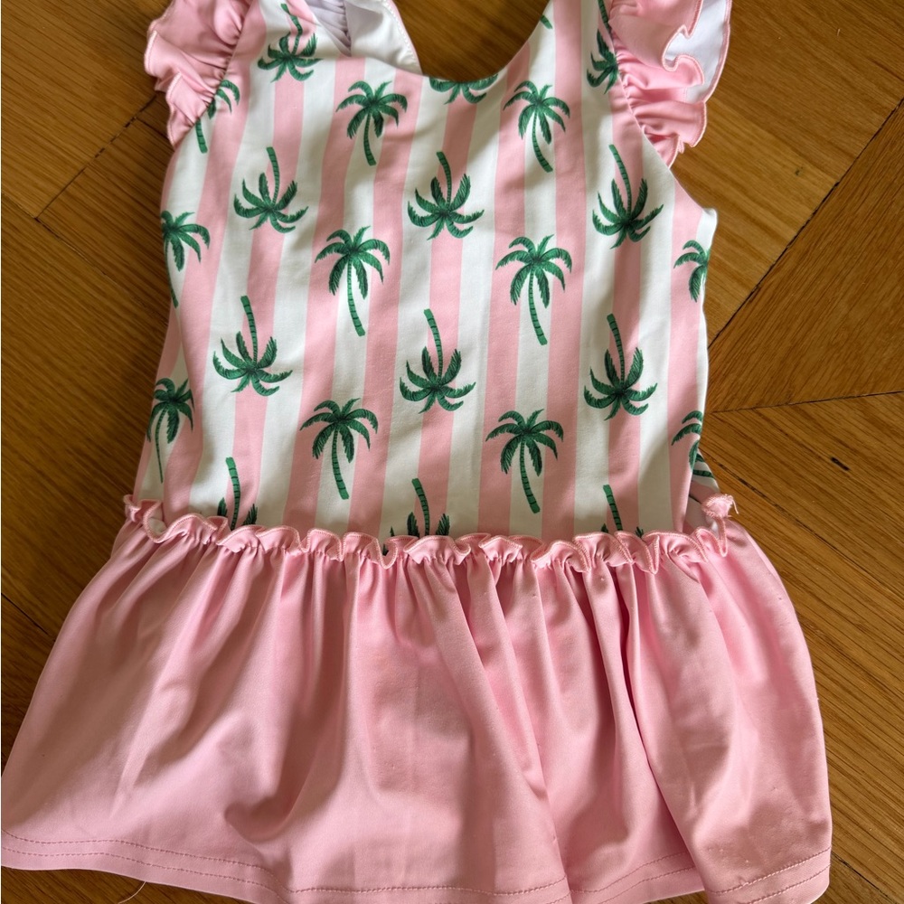 Swoon Baby Pink and Green Palm Tree Kids Swimsuit